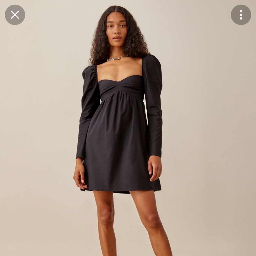 Reformation Kenzi dress XS black puff sleeve- never worn